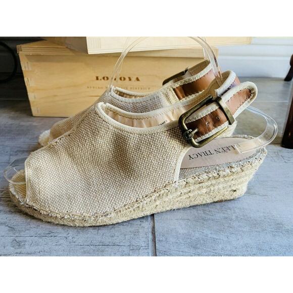 Ellen Tracy Kameo Wedge Espadrille Sandal Slingback Open Toe Designer Natural 9 - Picture 3 of 11